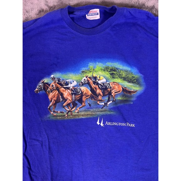 VTG Arlington Park Horse Racing Polo Graphic Tee Blue Hanes Heavyweight Large - Picture 3 of 8